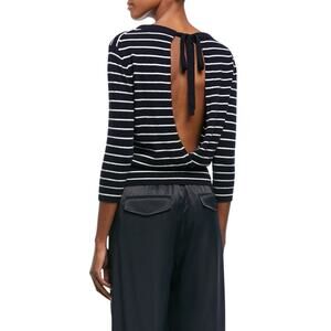 Vince Tie-Back 100% Cashmere Blue White Striped Sweater Womens Size Medium